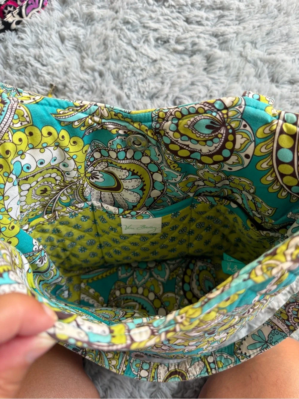 Vera Bradley Turquoise & Lime Paisley Quilted Tote - Peacock Pattern